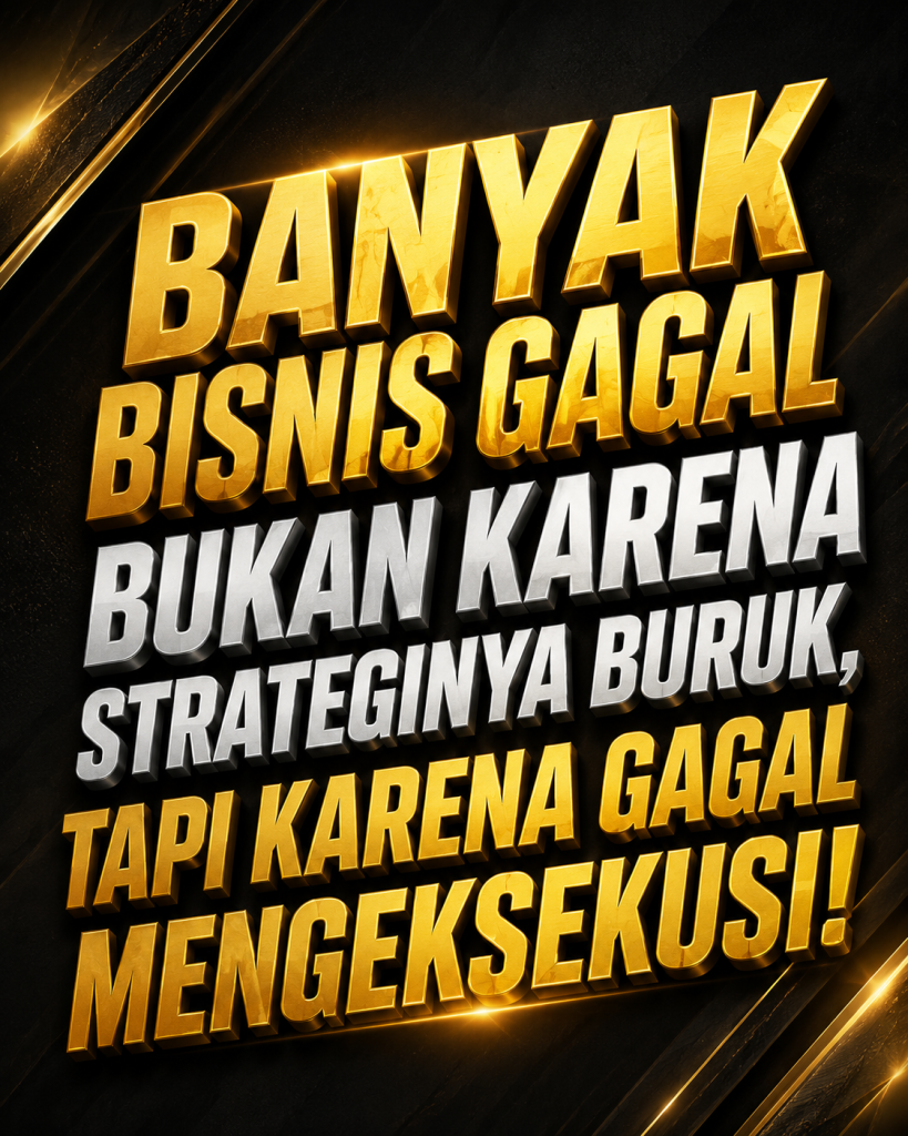 Banyak Bisnis Gagal Bukan Karena Strateginya Buruk, Tapi Karena Gagal Mengeksekusi. Ilustrasi buku The 4 Disciplines of Execution (4DX), scoreboard bisnis, dan konsep eksekusi strategi untuk mencapai target perusahaan.