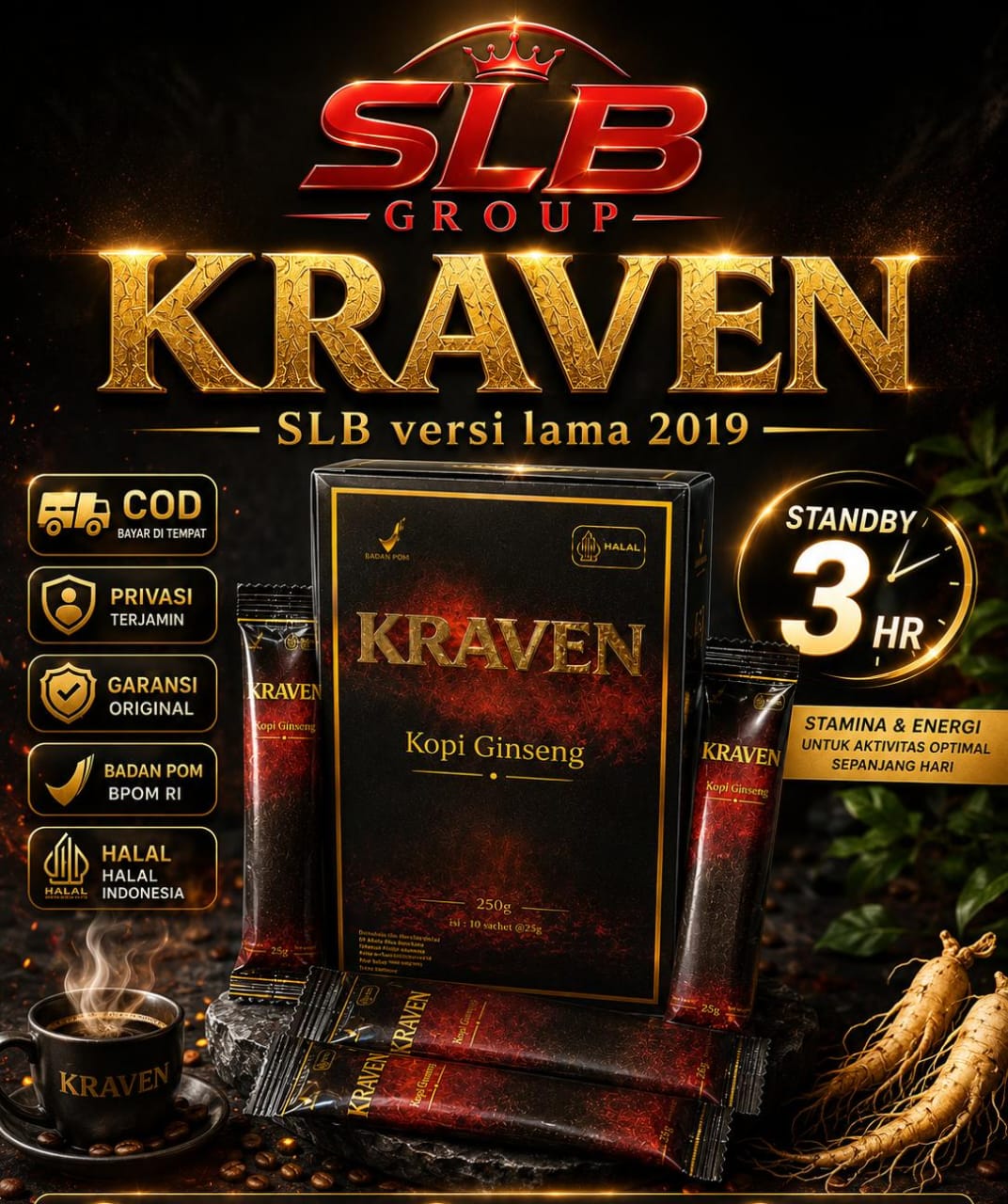 KRAVEN Kopi Ginseng 1 box Original BPOM Halal Indonesia SLB Group