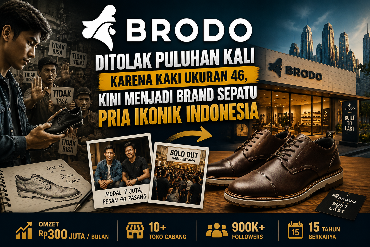 Berawal dari kesulitan mencari sepatu ukuran 46, Yukka Harlanda membangun BRODO menjadi salah satu brand sepatu pria paling ikonik di Indonesia. Simak kisah inspiratif tentang inovasi, sistem bisnis, dan strategi membangun brand lokal yang bertahan.