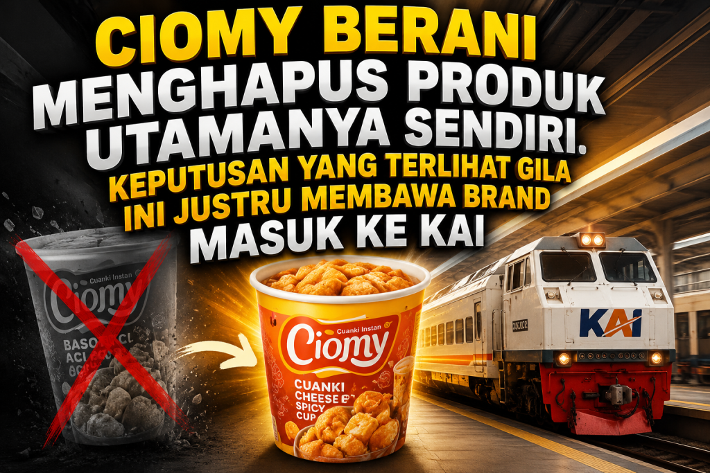 Ciomy berani menghapus produk utamanya sendiri. Keputusan yang terlihat gila ini justru membawa brand masuk ke KAI melalui strategi positioning yang tepat.