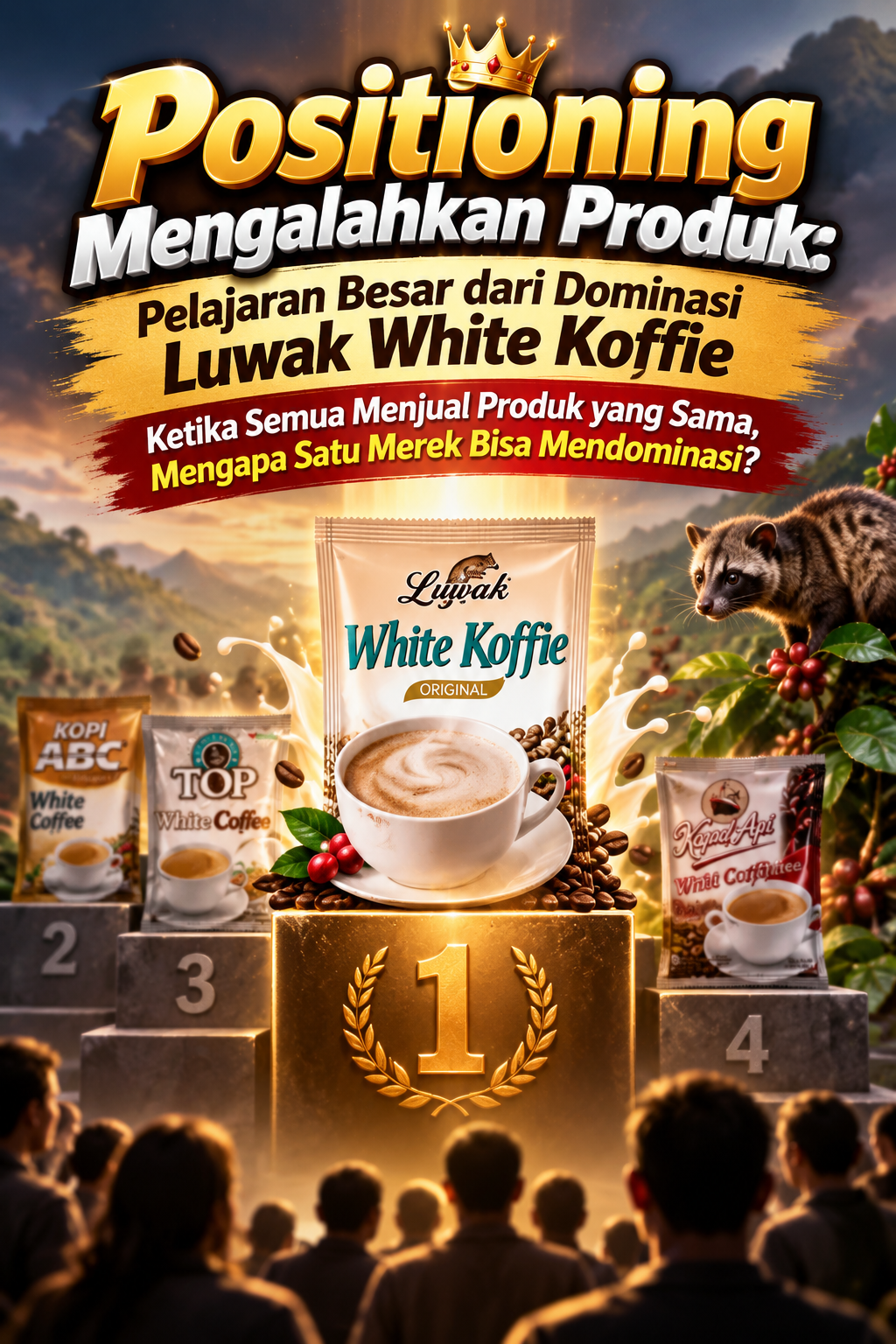 Positioning Mengalahkan Produk: pelajaran bisnis dari dominasi Luwak White Koffie yang berhasil menguasai pasar dengan menjawab masalah konsumen melalui strategi positioning yang kuat dan relevan.